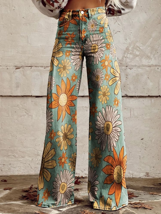 CIRILLA | Retro Floral Pattern Palazzo Pants