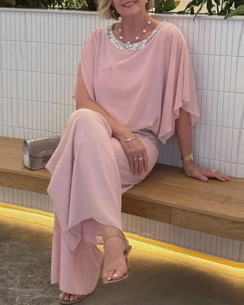 Elegant tvådelad set med färgblock och paljetter