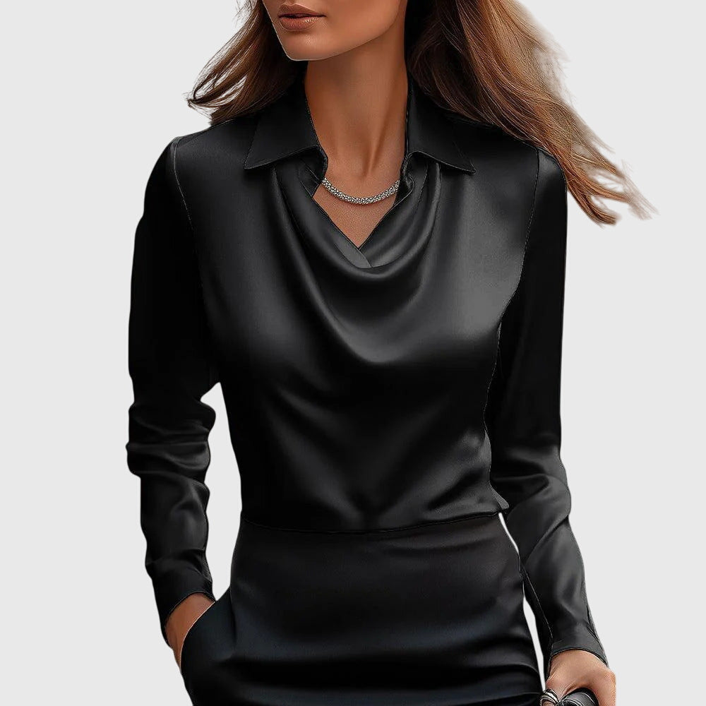 Sylvie | Blus med Lyxig Glans och Veckad Hals