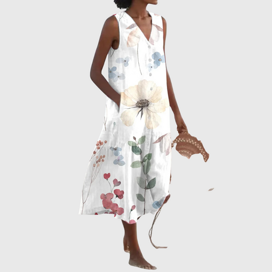 Cavell™ – Somrig Ärmös Klänning med Blommönster