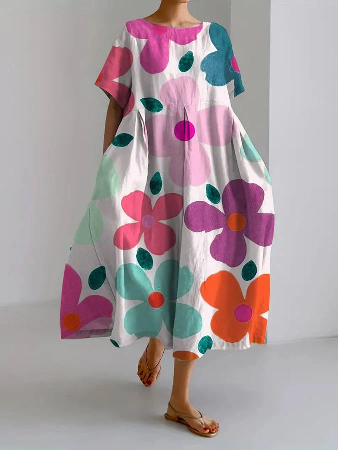 ELIANA | Abito Midi Floreale con Stile Spensierato e Comfort Estivo per Giornate Colorate