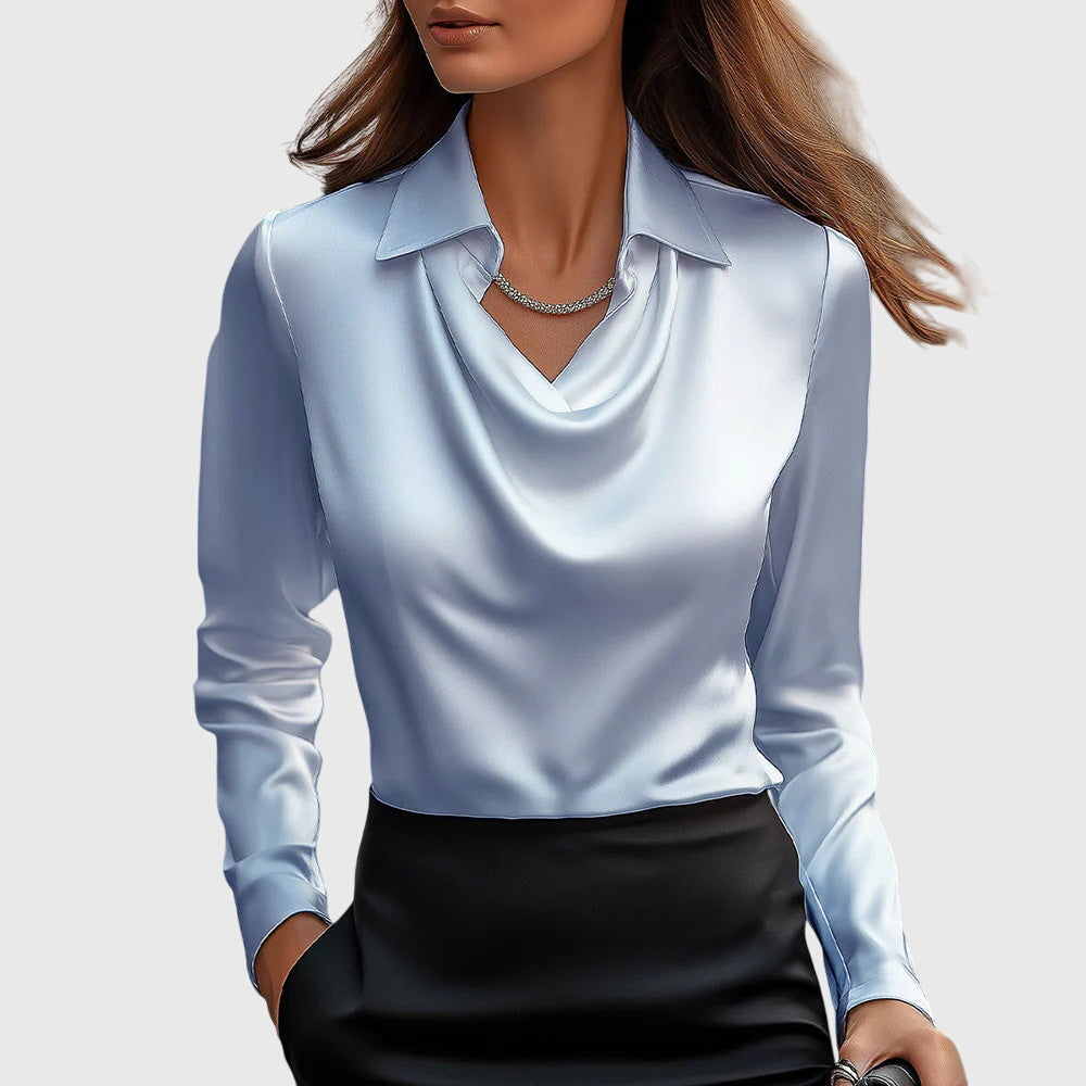 Sylvie | Blus med Lyxig Glans och Veckad Hals