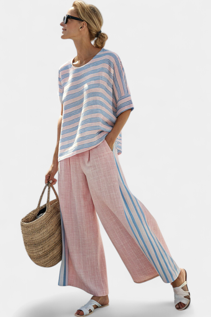 Capucine | Medelhavskollektion i Ljust Rosa med Himmelstripes