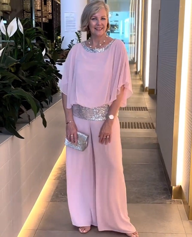 Elegant tvådelad set med färgblock och paljetter