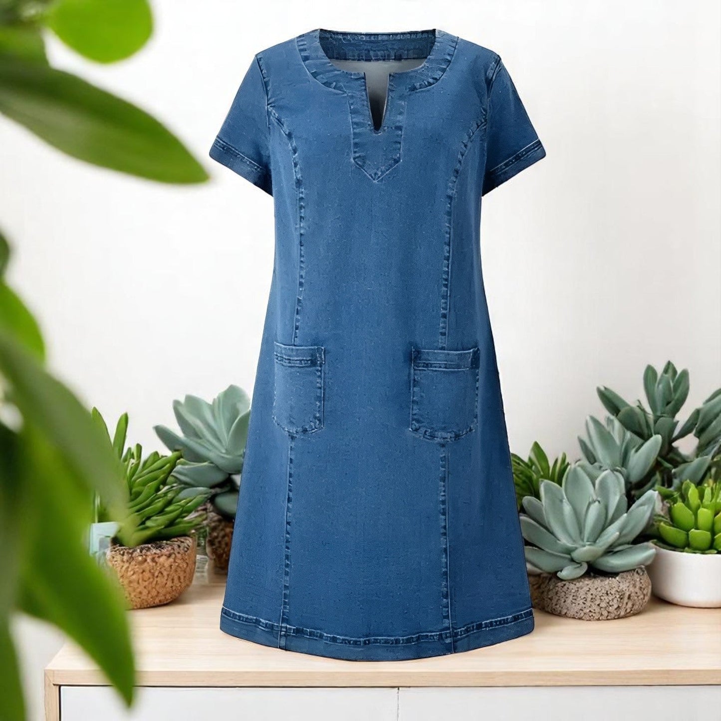 Julia | Myk denimkjole med lommer foran