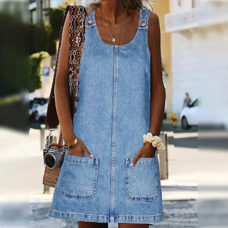 Sofia™ | Praktisk och Lätt Denim Sommarklänning