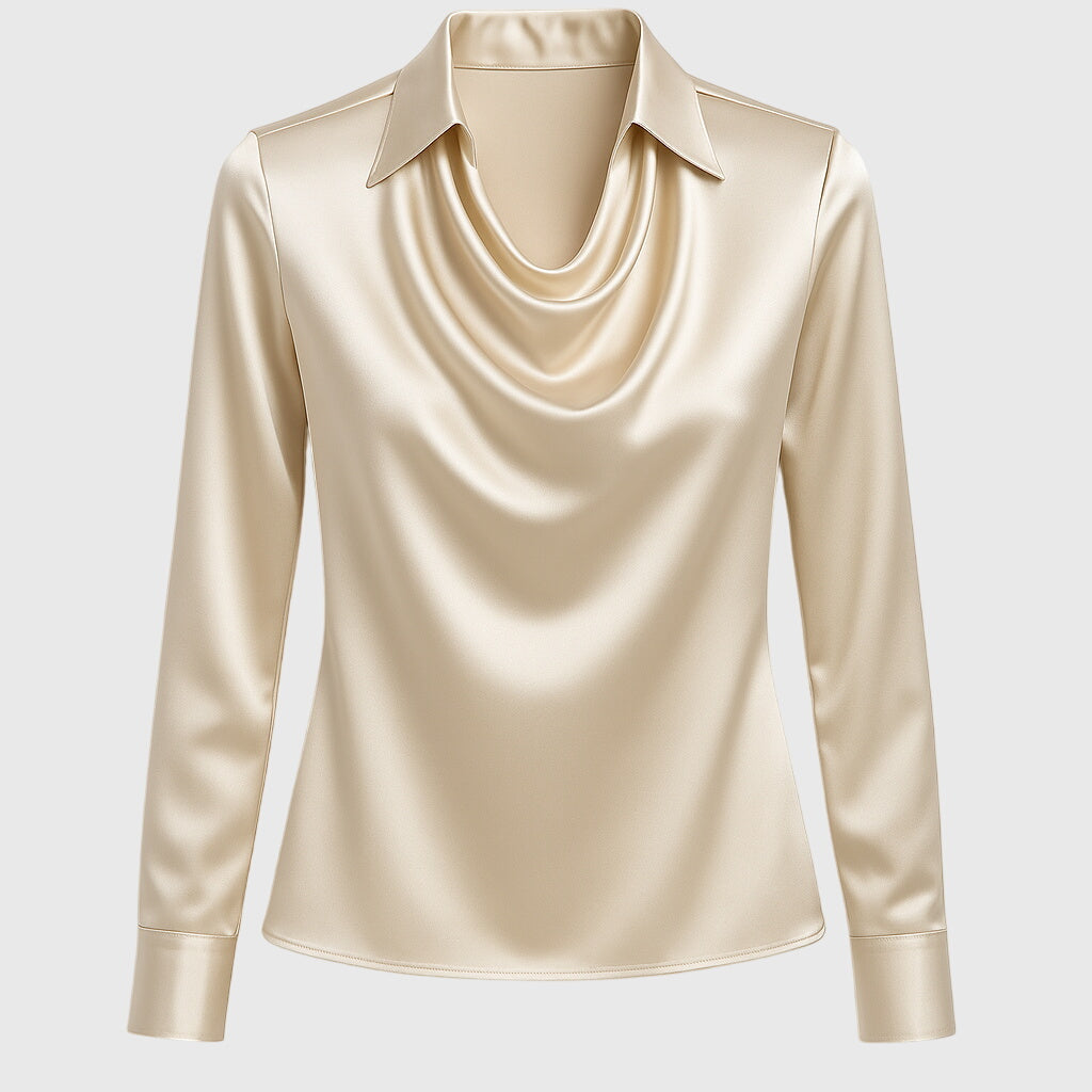 Sylvie | Blus med Lyxig Glans och Veckad Hals