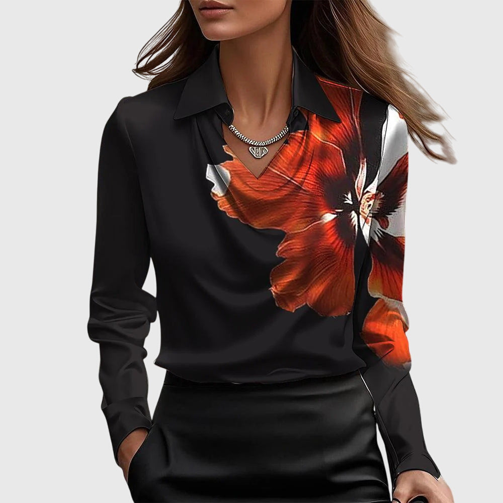 Sylvie | Blus med Lyxig Glans och Veckad Hals