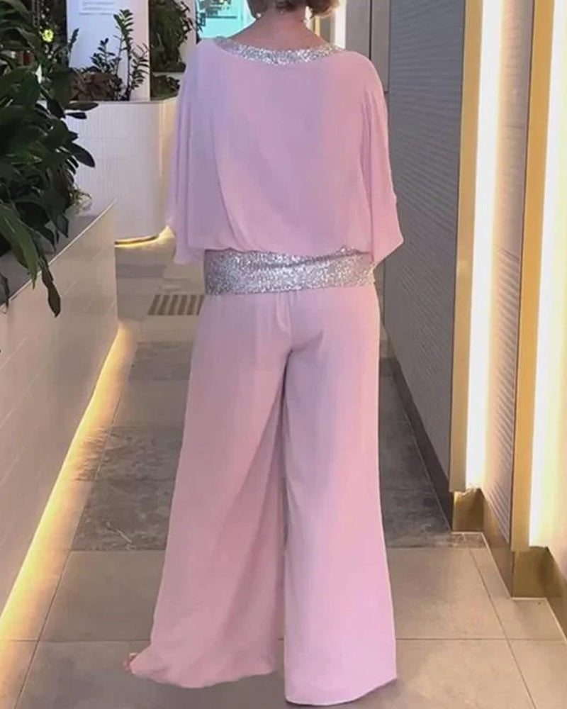 Elegant tvådelad set med färgblock och paljetter